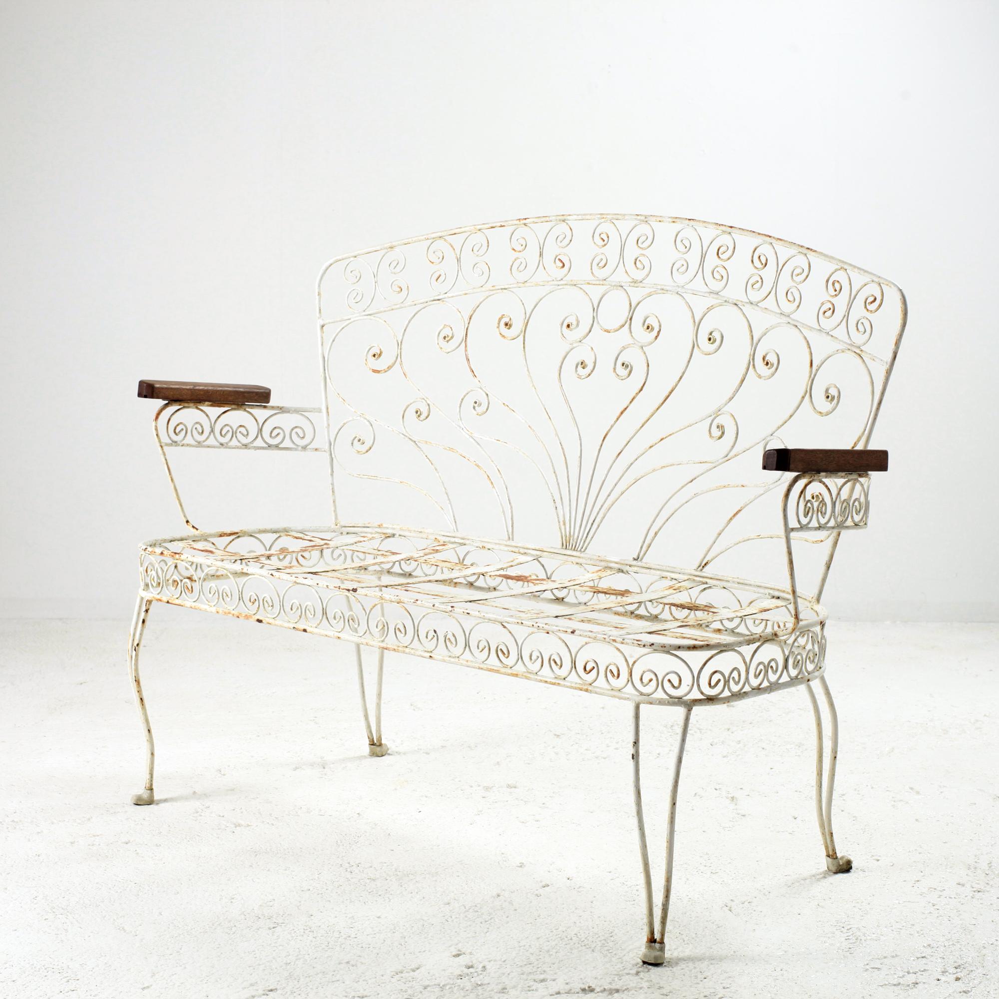 French Midcentury Wrought Iron Patio and Garden Bench or Settee 3