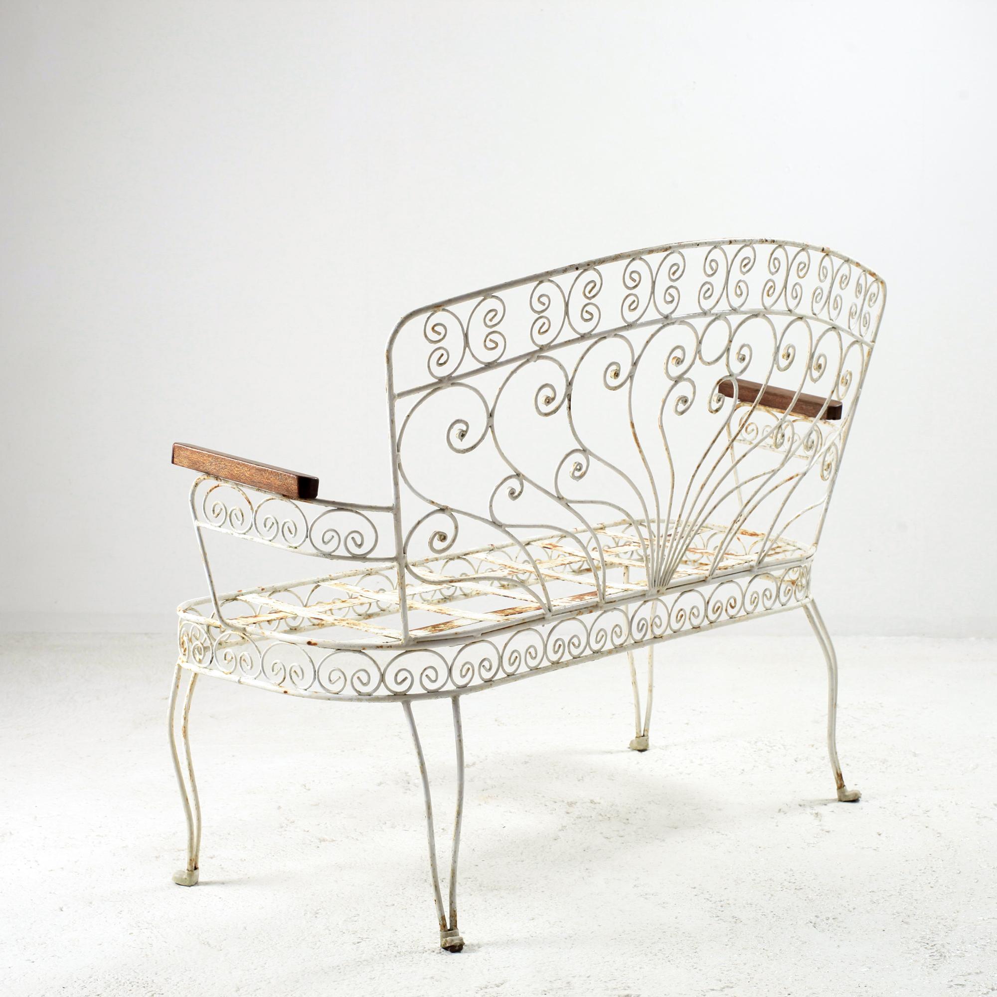 French Midcentury Wrought Iron Patio and Garden Bench or Settee 4