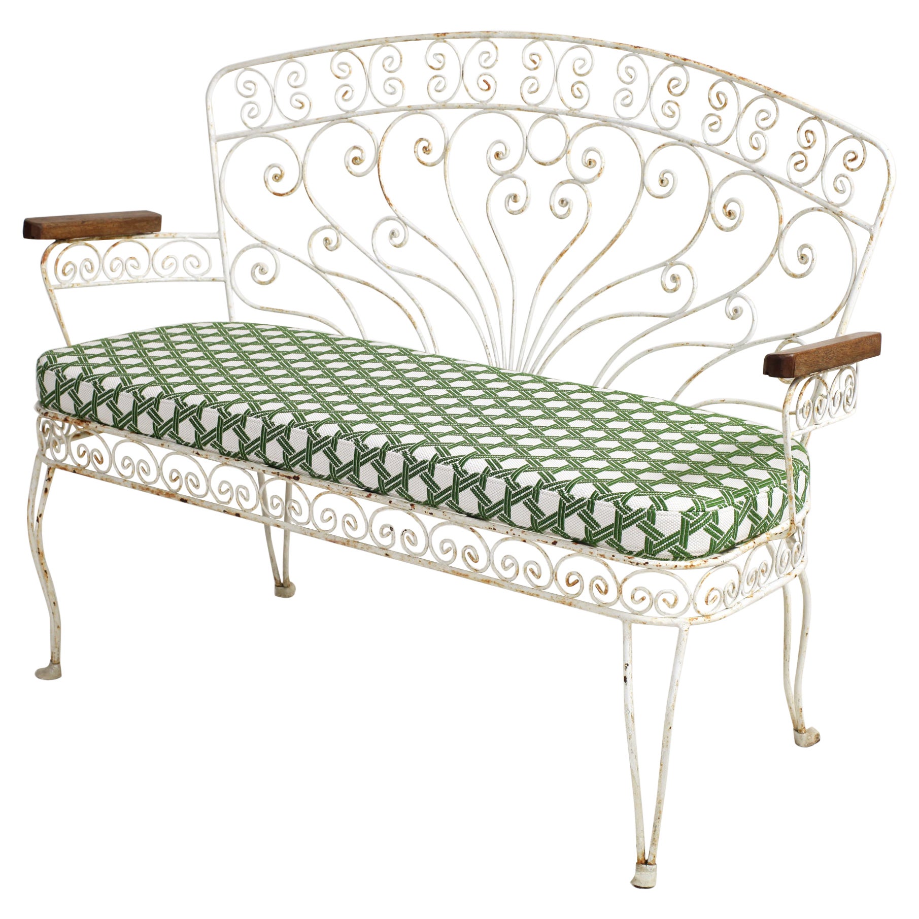French Midcentury Wrought Iron Patio and Garden Bench or Settee