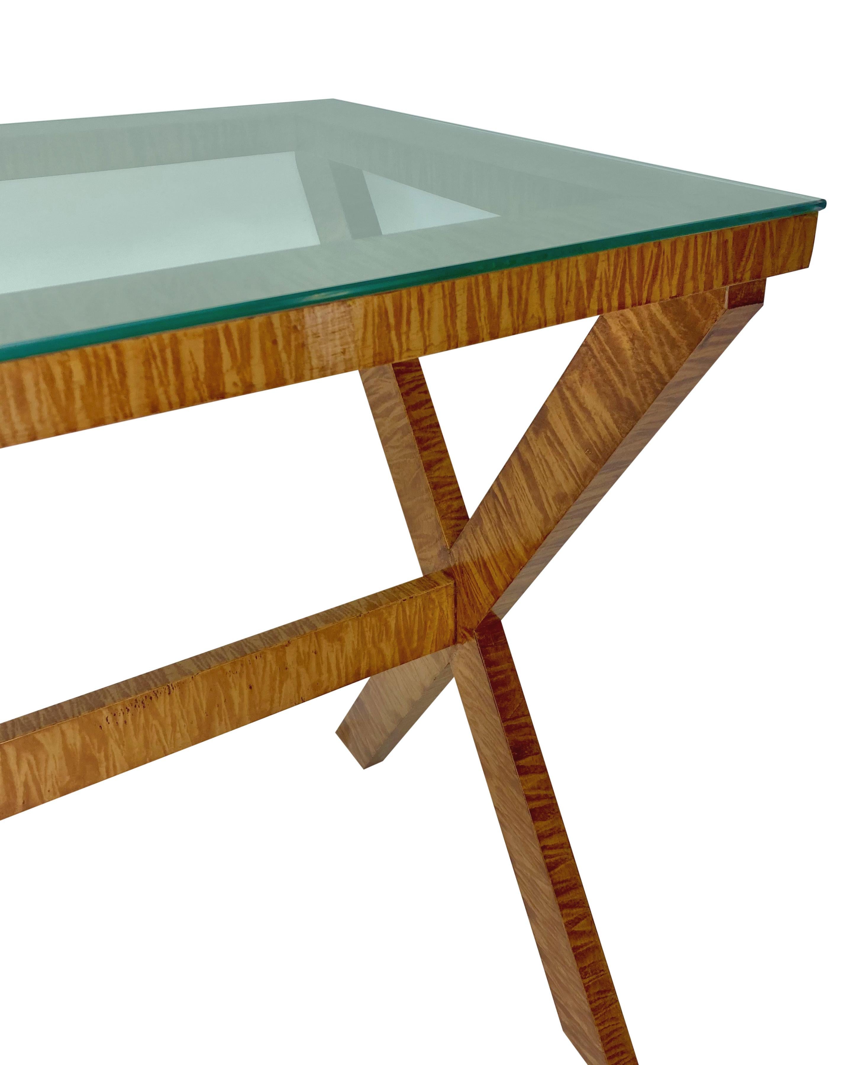 Cut Glass French MidcenturyFaux Bois Console Table For Sale
