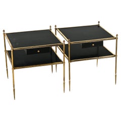 French Midentury Brass & Lacquer Square Bedside Tables