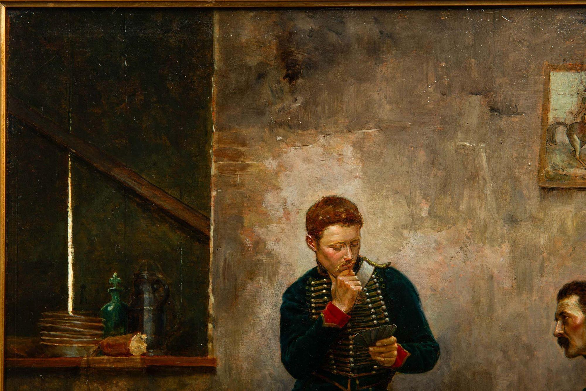 Pintura militar francesa Soldados Naipes de Jean Berne-Bellecour Francés