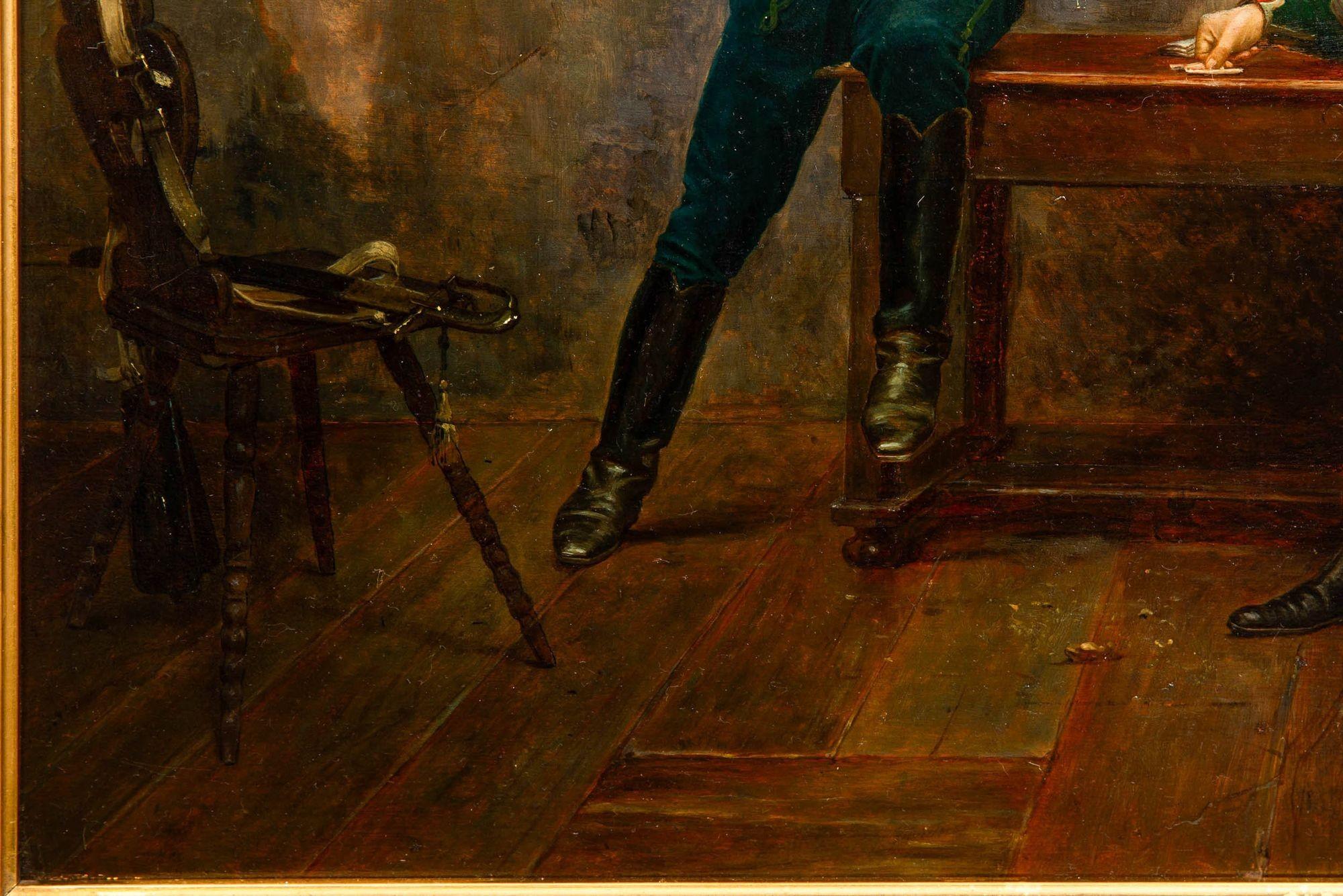 Pintura militar francesa Soldados Naipes de Jean Berne-Bellecour Madera dorada
