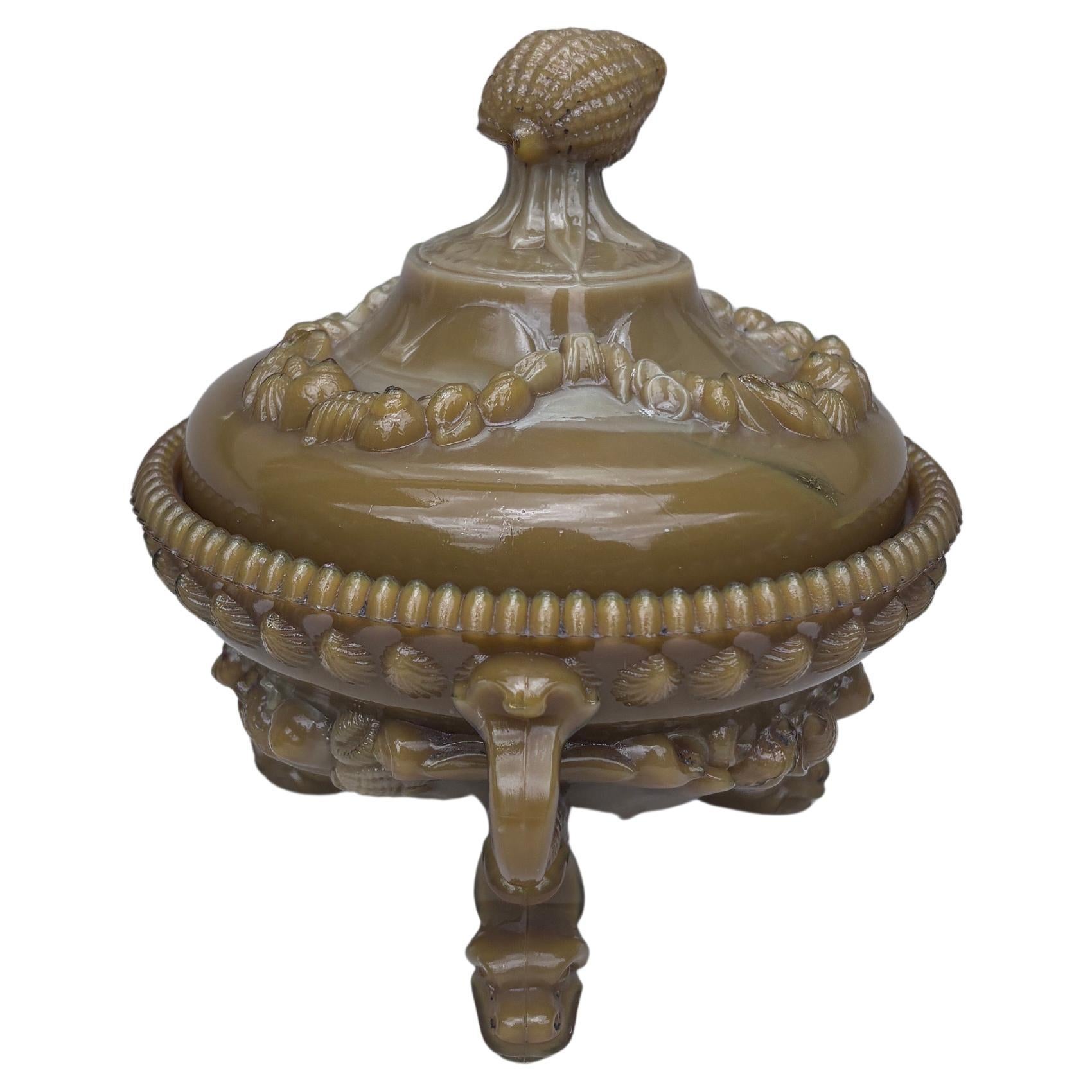 Art Déco Barattolo per caramelle in vetro lattiero francese, circa 1930 in vendita