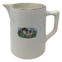 Retro French Milk Pitcher with Cow Motif, Digoin & Sarreguemines