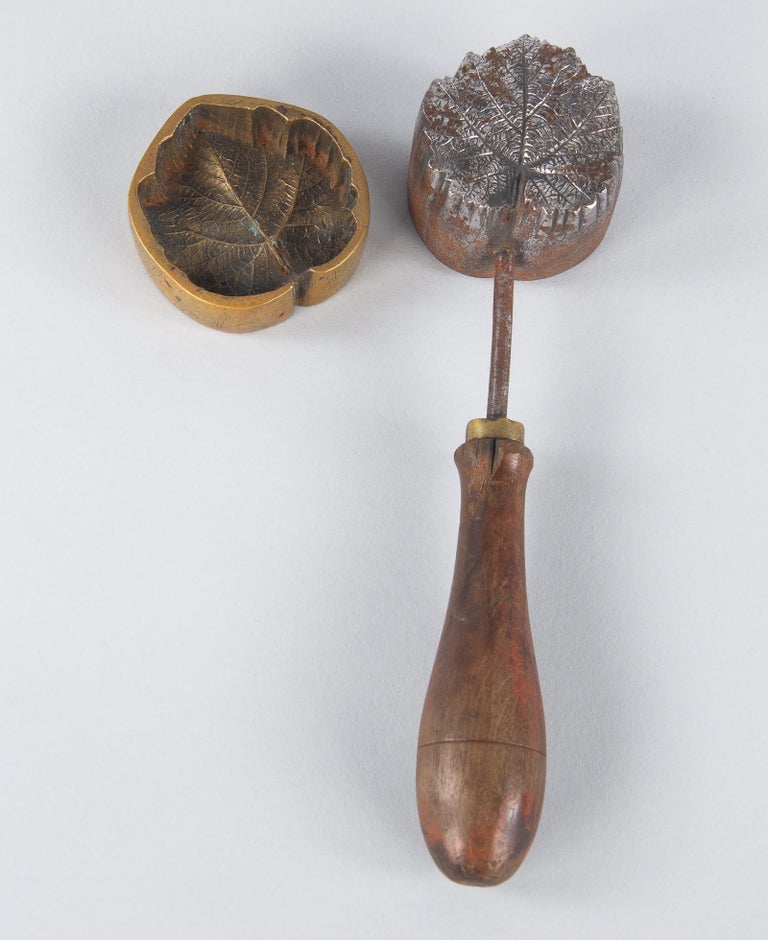 French Millinery Silk Leaf Flower Iron Mold Press, Early 1900s at