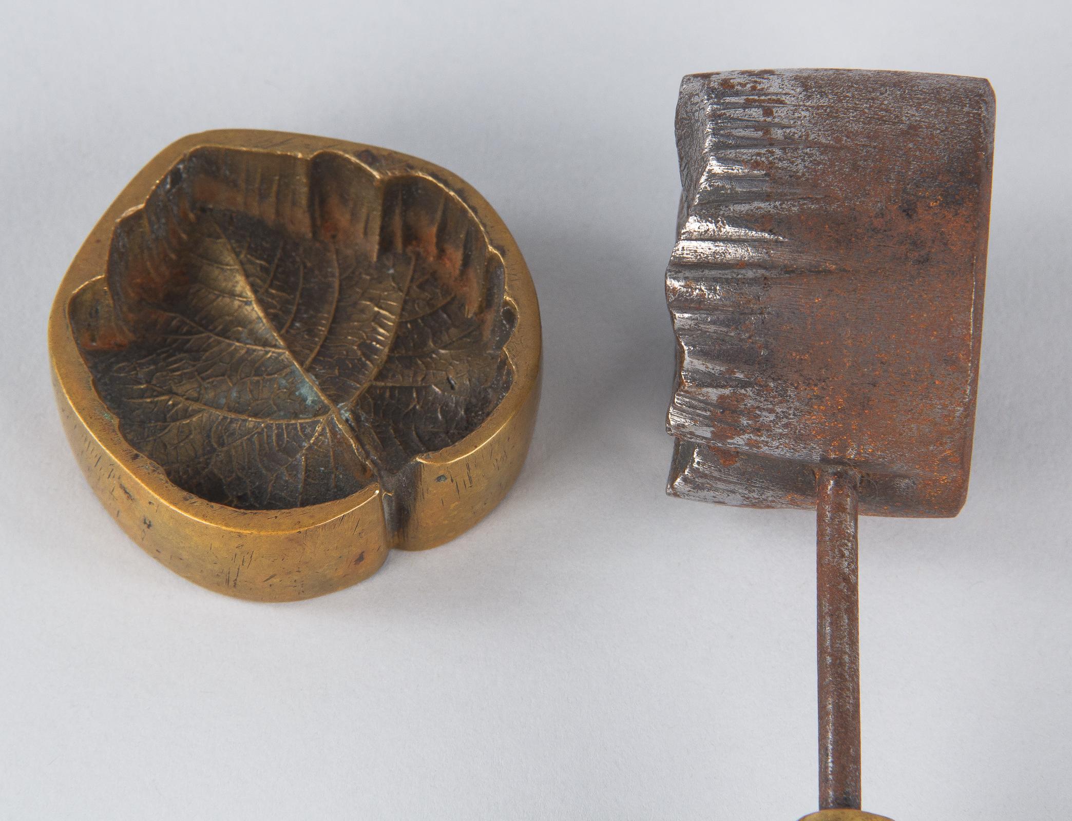 French Millinery Silk Leaf Flower Iron Mold Press, Early 1900s In Good Condition In Austin, TX