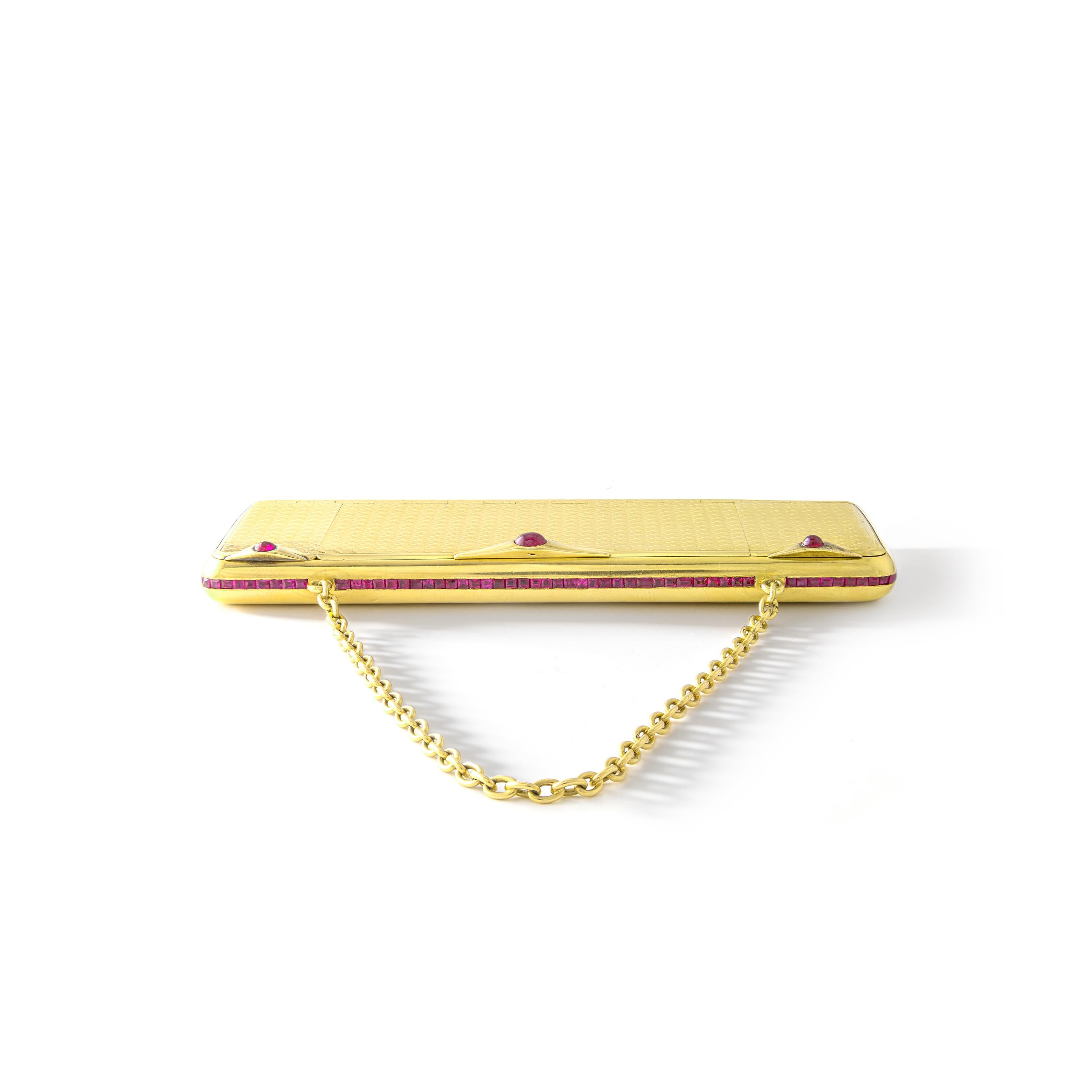 Emerald Cut French Minaudière Vanity Case Ruby and Yellow Gold 18K For Sale
