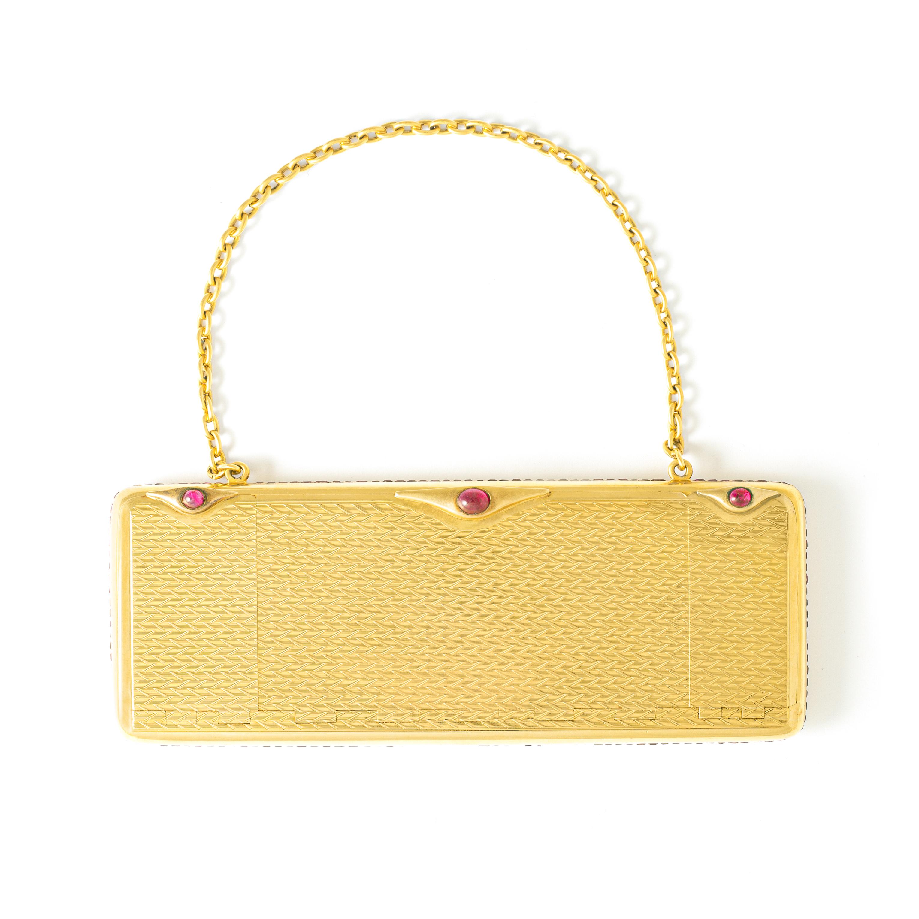 French Minaudière Vanity Case Ruby and Yellow Gold 18K For Sale 2
