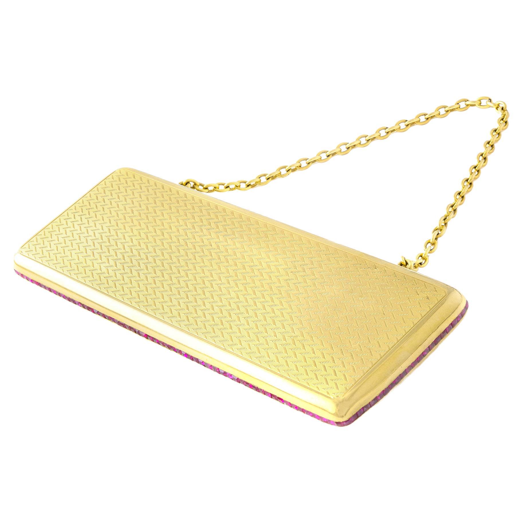 French Minaudière Vanity Case Ruby and Yellow Gold 18K For Sale