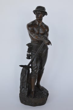 French Miner in Bronze by Charles-Octave Levy