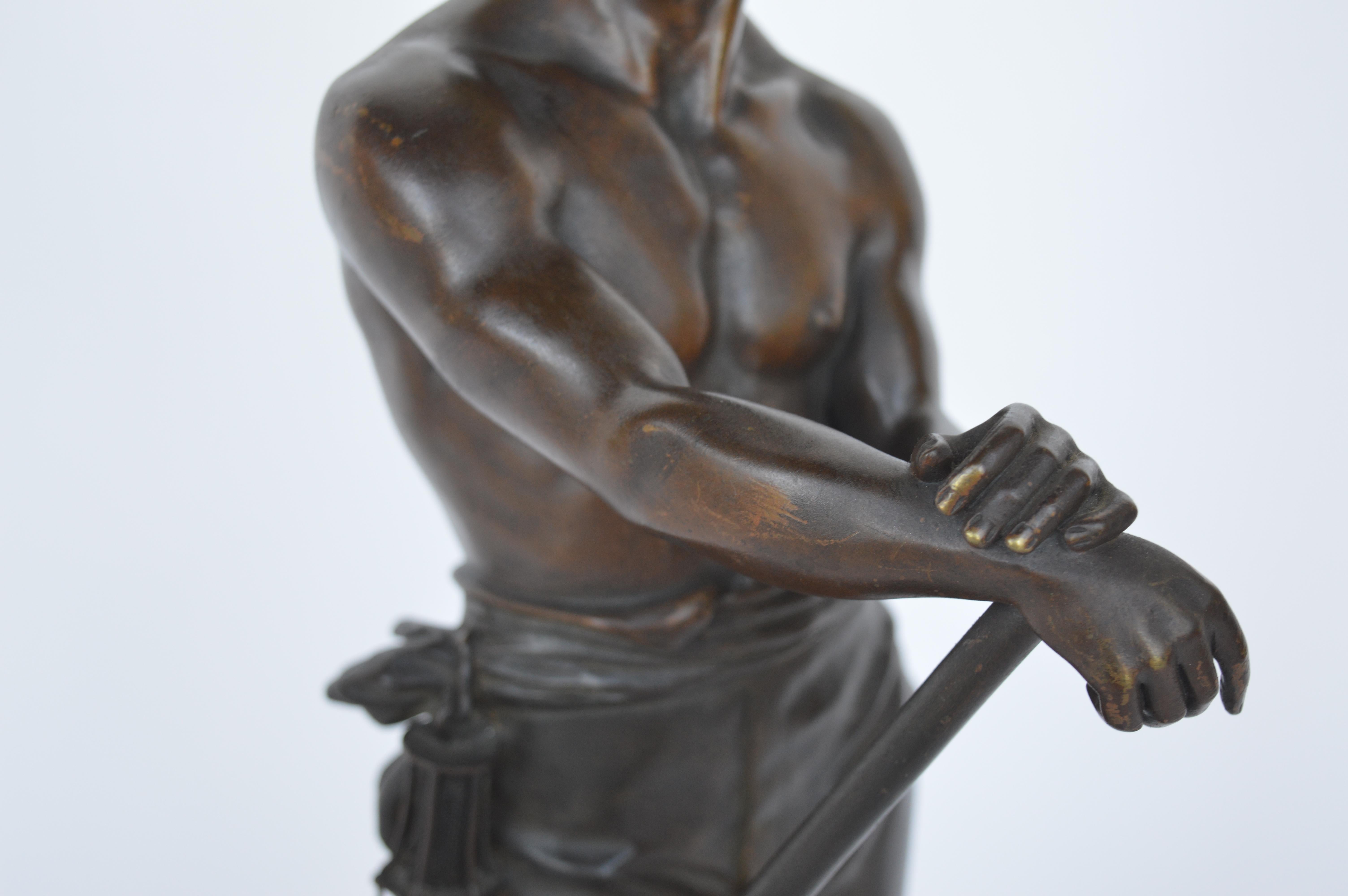 19th Century French Miner in Bronze by Charles-Octave Levy