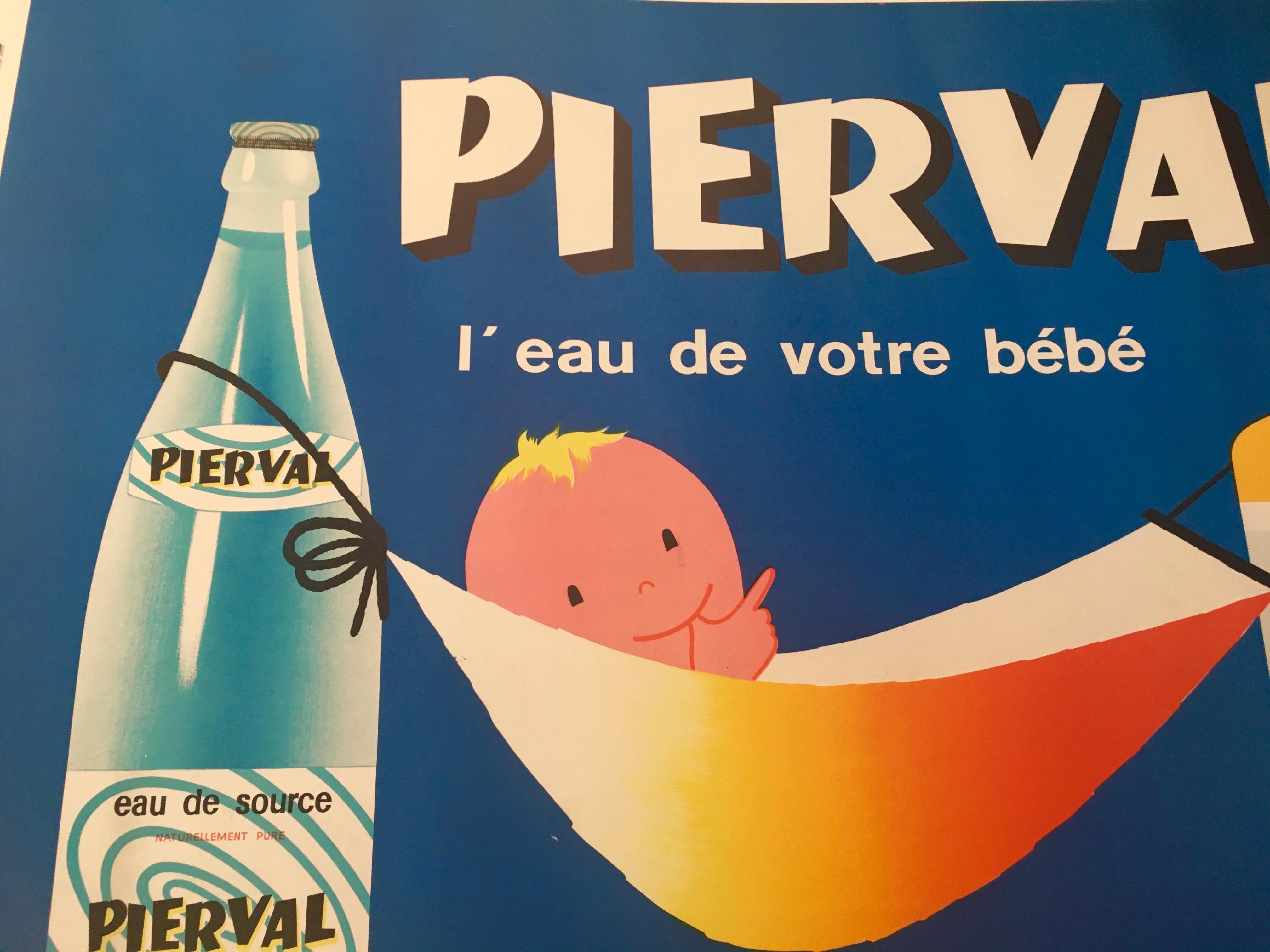 International Style French Mineral Water Original Vintage Advertising Poster, 'Pierval' by J. Auriac
