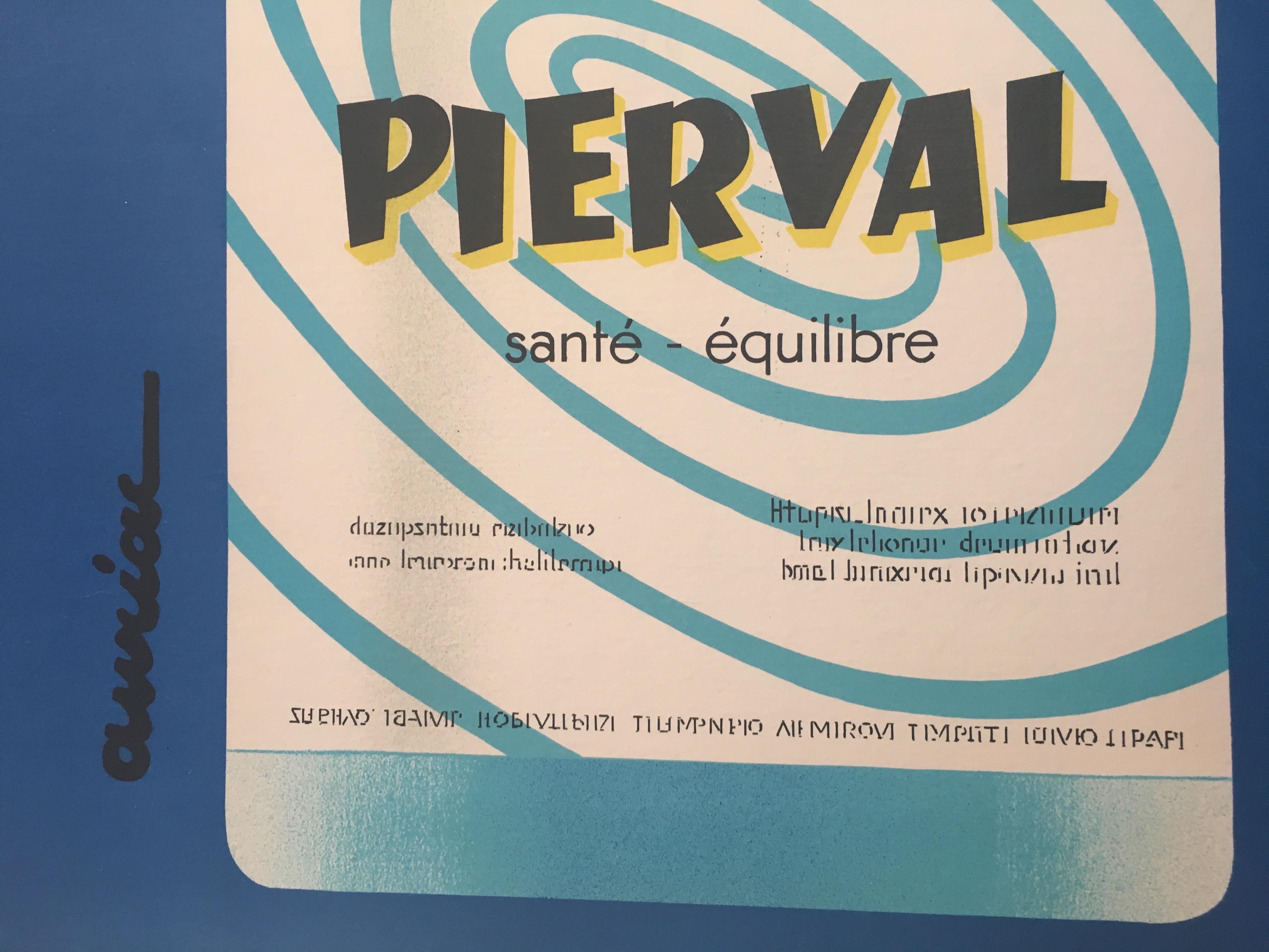 French Mineral Water Original Vintage Advertising Poster, 'Pierval' by J. Auriac In Good Condition In Melbourne, Victoria