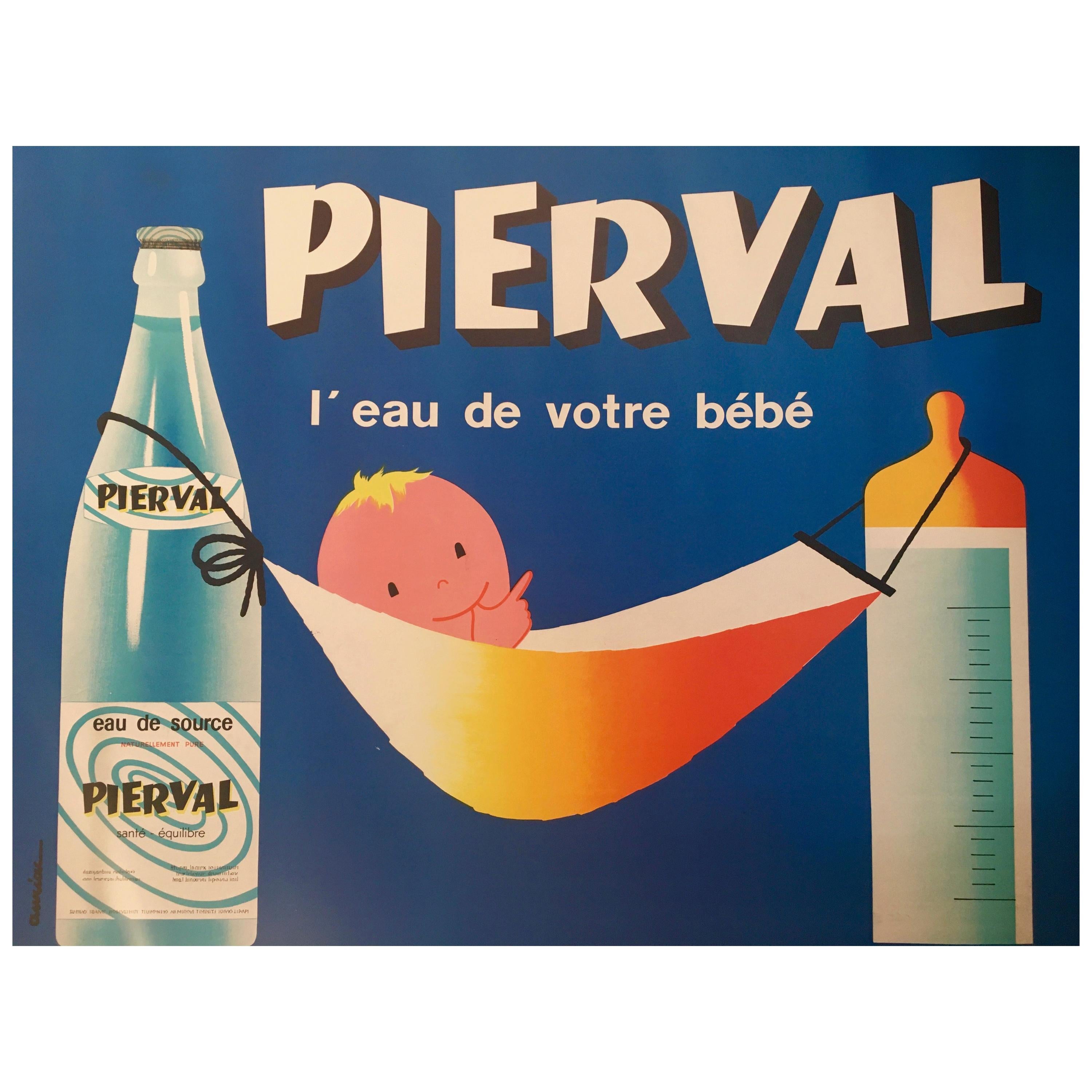 French Mineral Water Original Vintage Advertising Poster, 'Pierval' by J. Auriac
