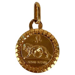 Vintage French Mini Leo Zodiac 18K Yellow Gold Charm Pendant