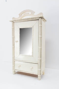 French Miniature Armoire with Mirror in the Bamboo Style, 1900