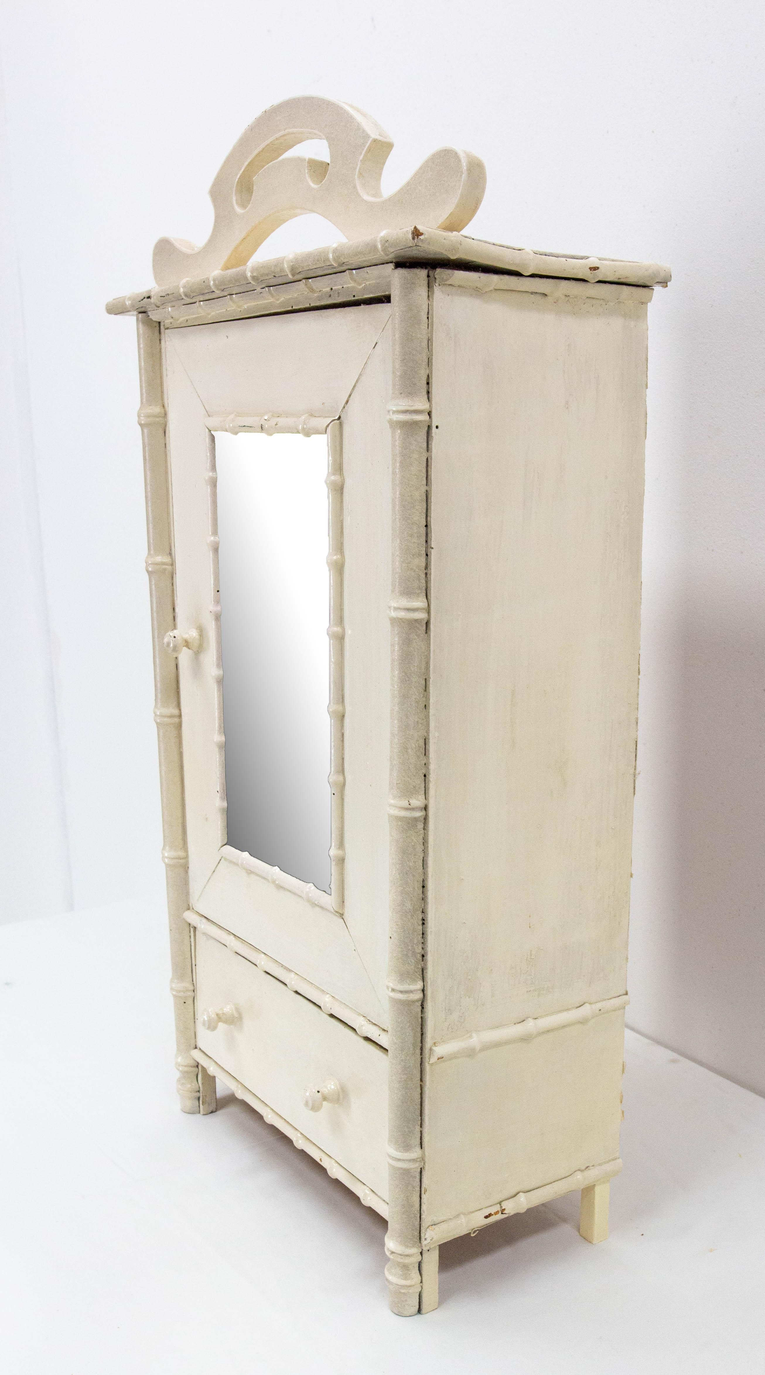 20th Century French Miniature Armoire with Mirror in the Bamboo Style, 1900 For Sale