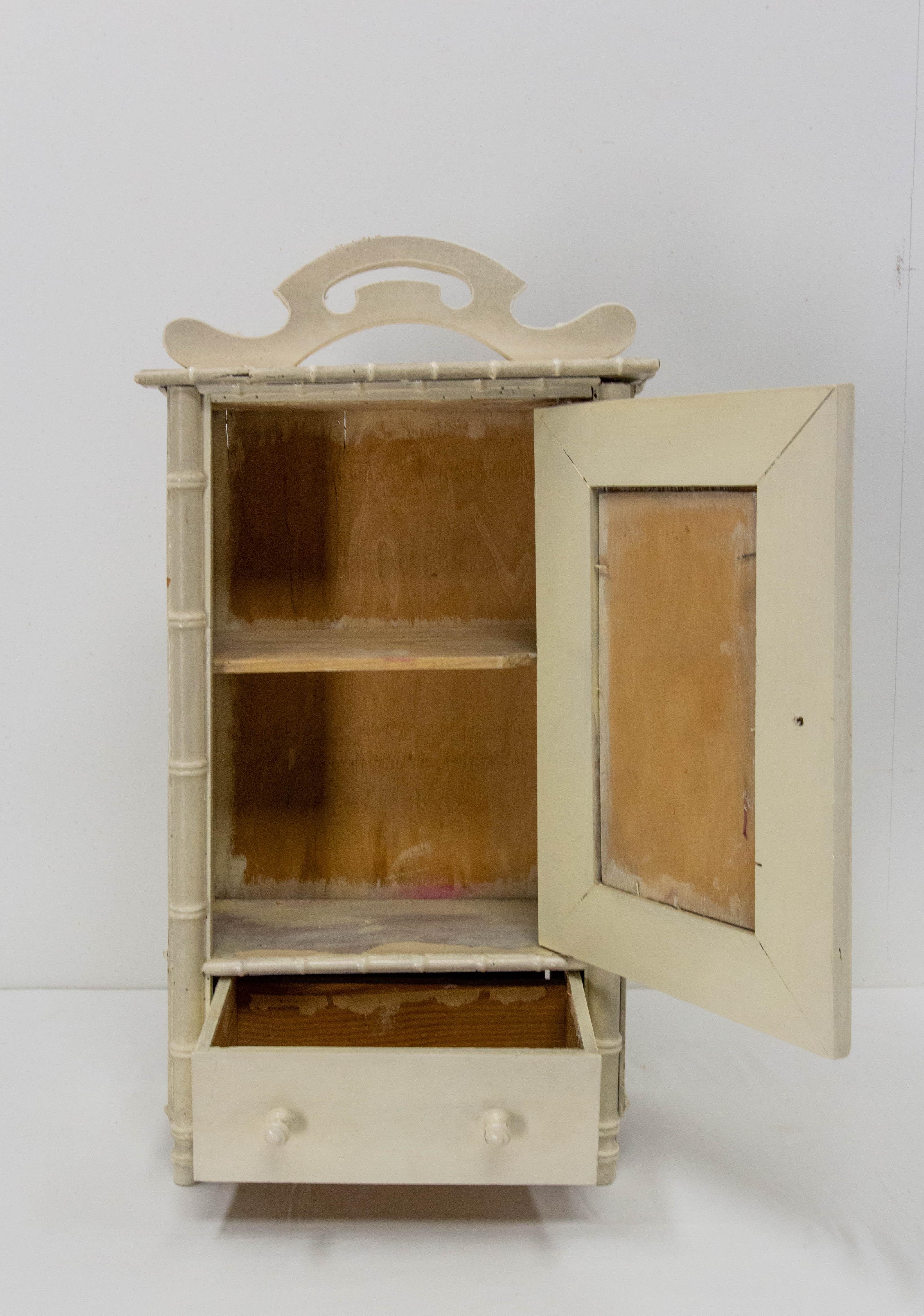 Beech French Miniature Armoire with Mirror in the Bamboo Style, 1900 For Sale