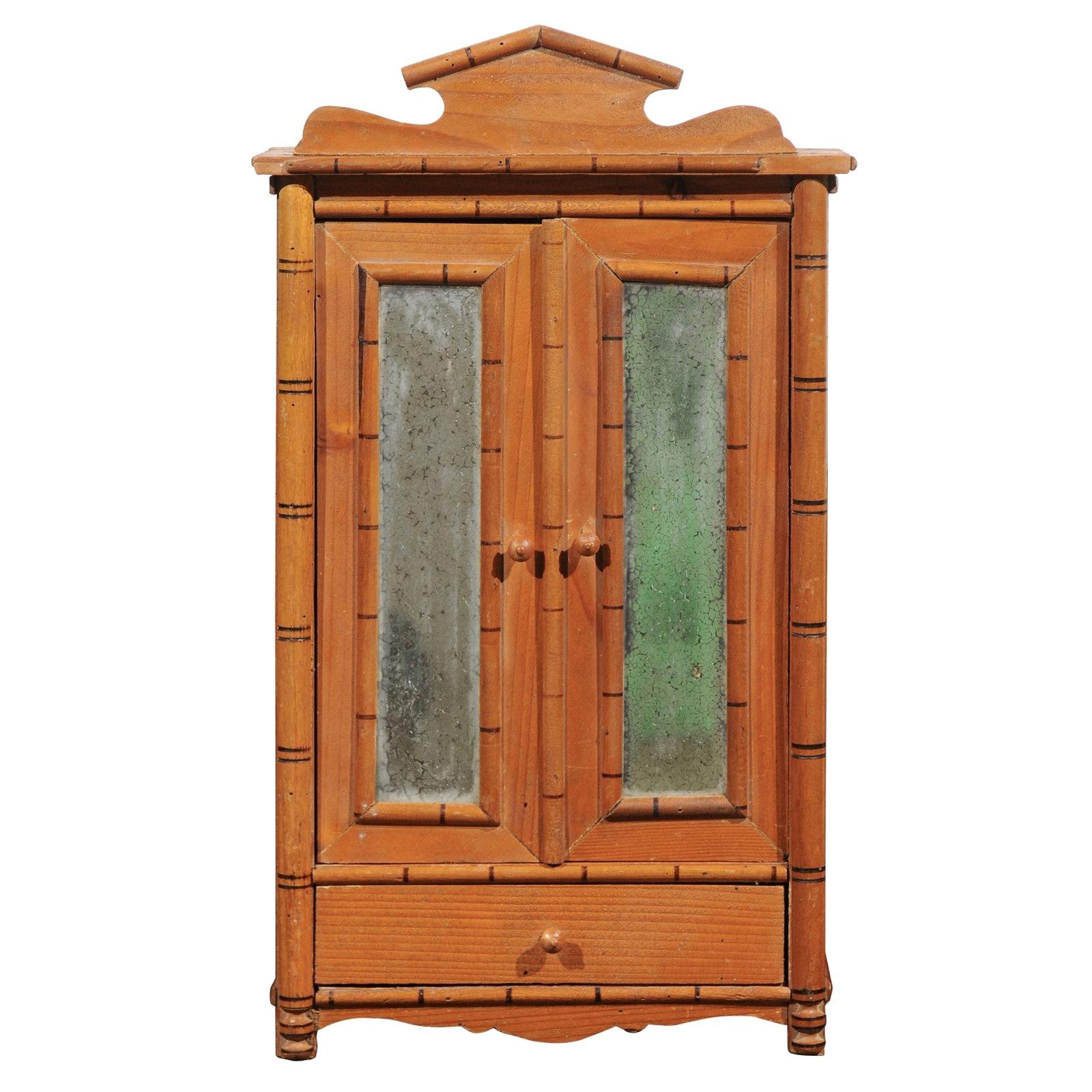 French Miniature Bamboo Armoire