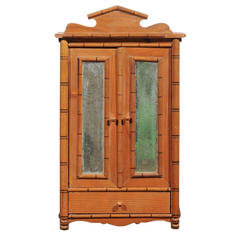 French Miniature Bamboo Armoire For Sale