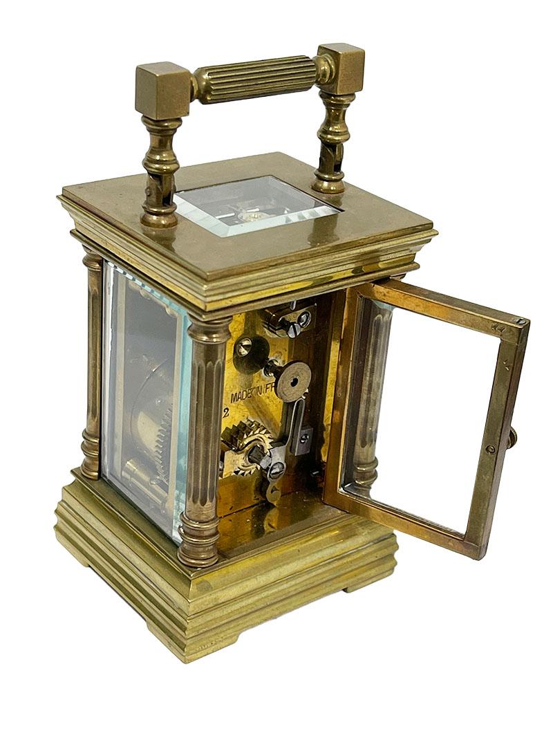 20th Century French miniature brass carriage clock in case For Sale