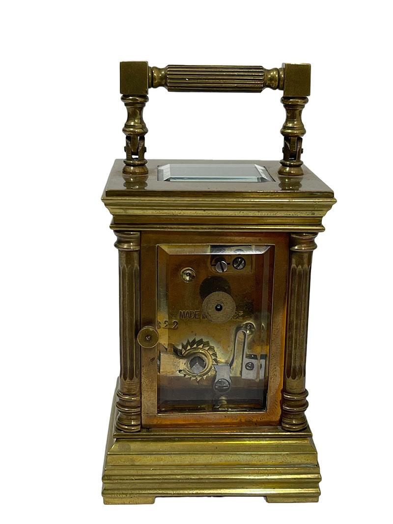 French miniature brass carriage clock in case For Sale 1