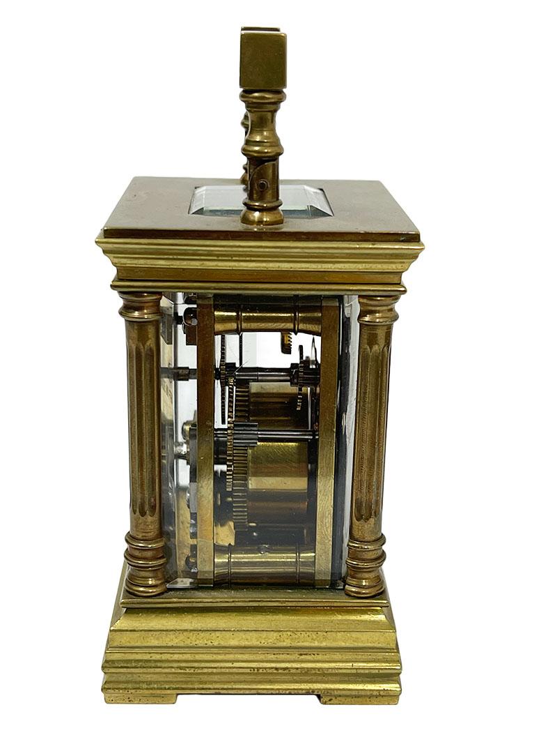 French miniature brass carriage clock in case For Sale 3