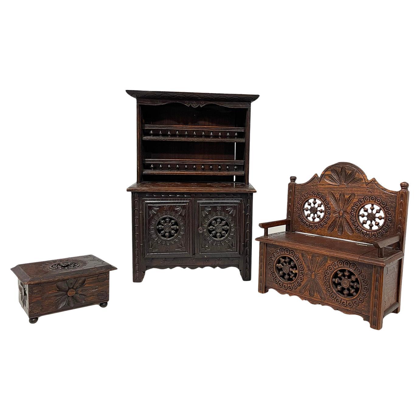 French miniature Breton Doll furniture, ca 1900
