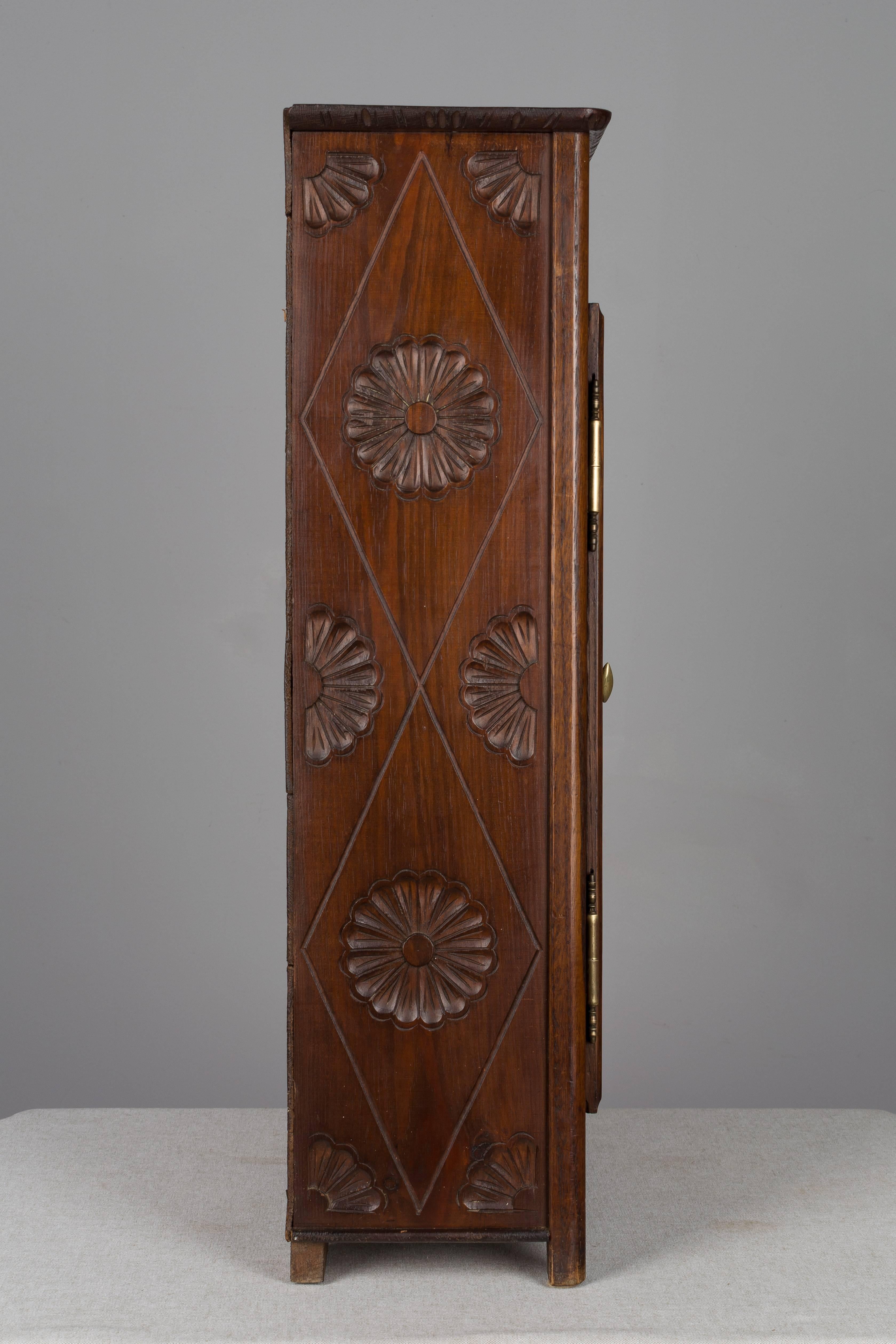 Hand-Carved French Miniature Brittany Armoire For Sale