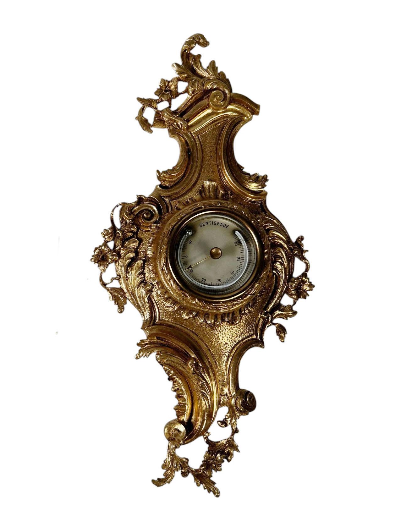 French Miniature Bronze Doré Centigrade Thermometer and Barometer en vente 1