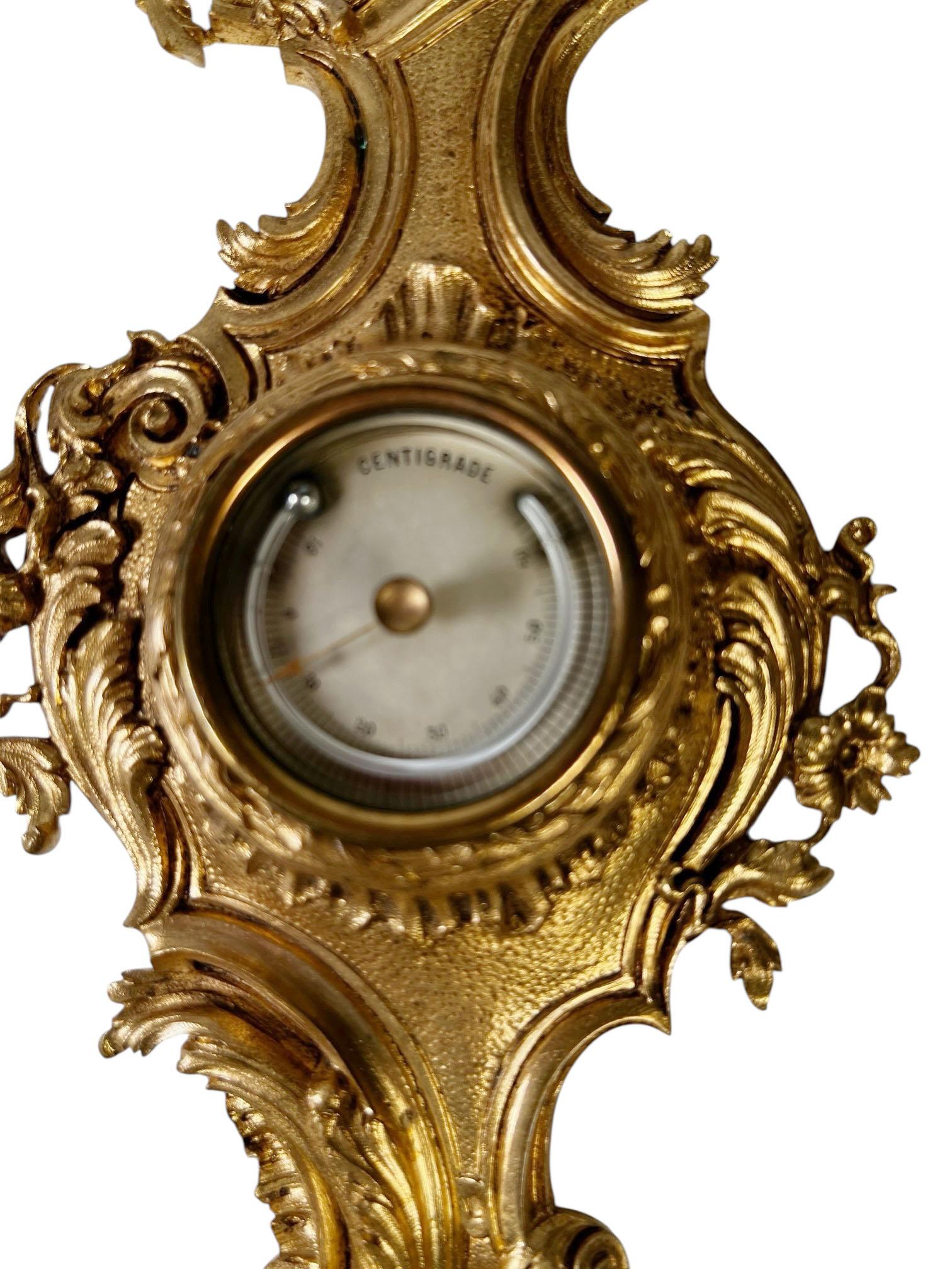 French Miniature Bronze Doré Centigrade Thermometer and Barometer en vente 2
