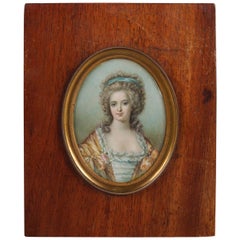 French Miniature Cellulose Portrait Painting of Marie Antoinette, 19th Century