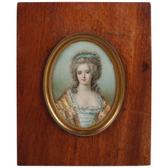 Antique French Miniature Cellulose Portrait Painting of Marie Antoinette, 19th Century