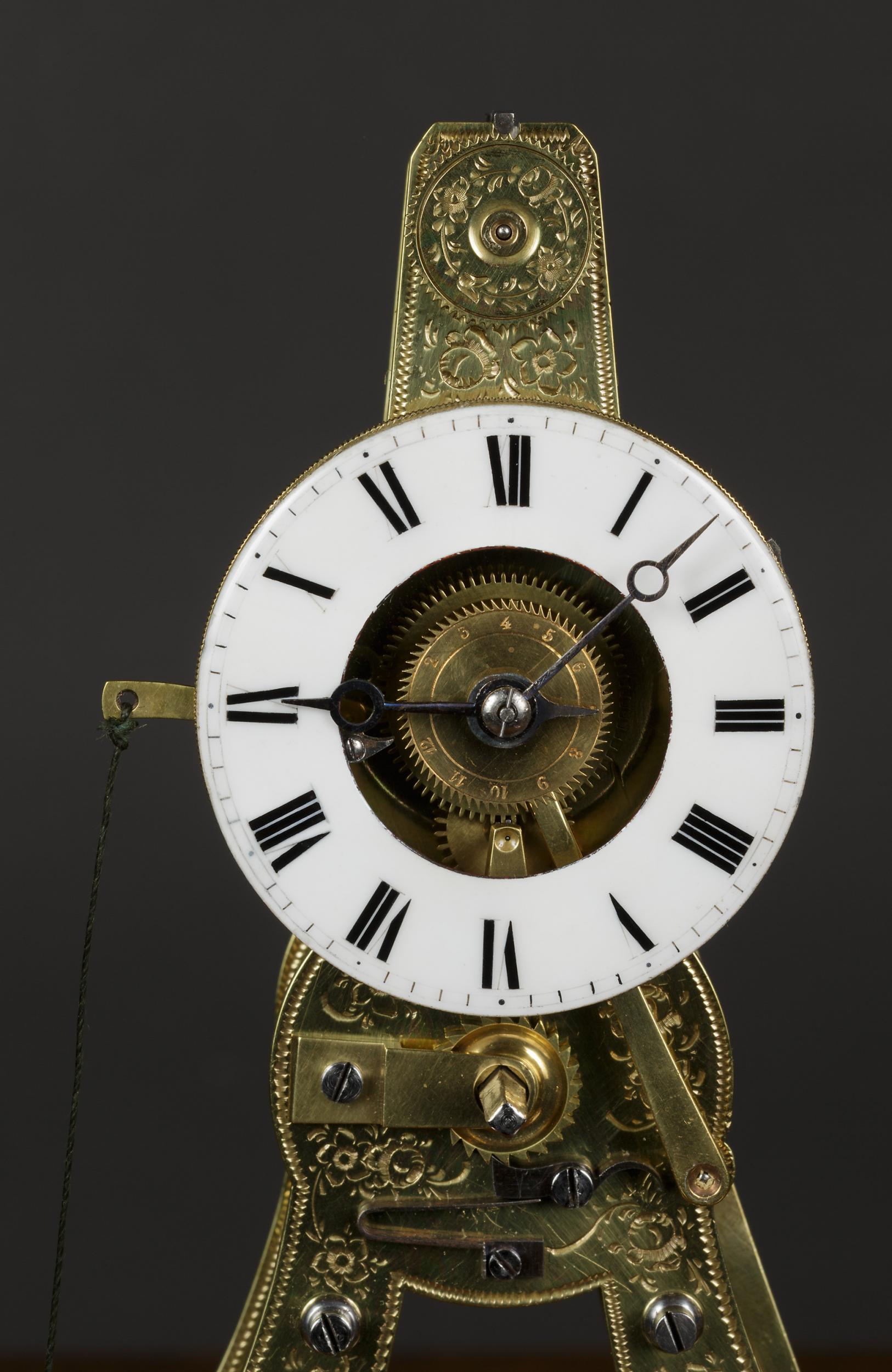 Brass French Miniature 'Exhibition' Style Skeleton Clock