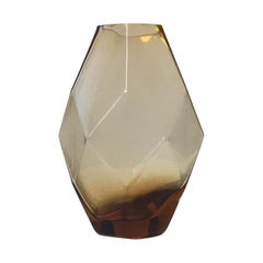 French Miniature Faceted Art Deco Vase in Amber Glass, 1930s