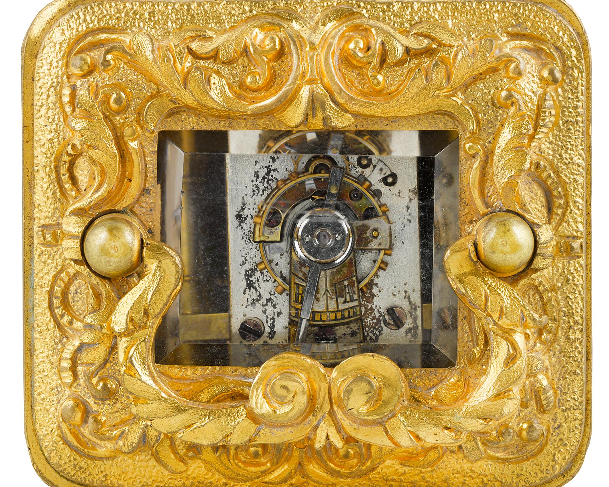 Rococo French Miniature Gilt Bronze Carriage Clock