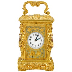 Antique French Miniature Gilt Bronze Carriage Clock