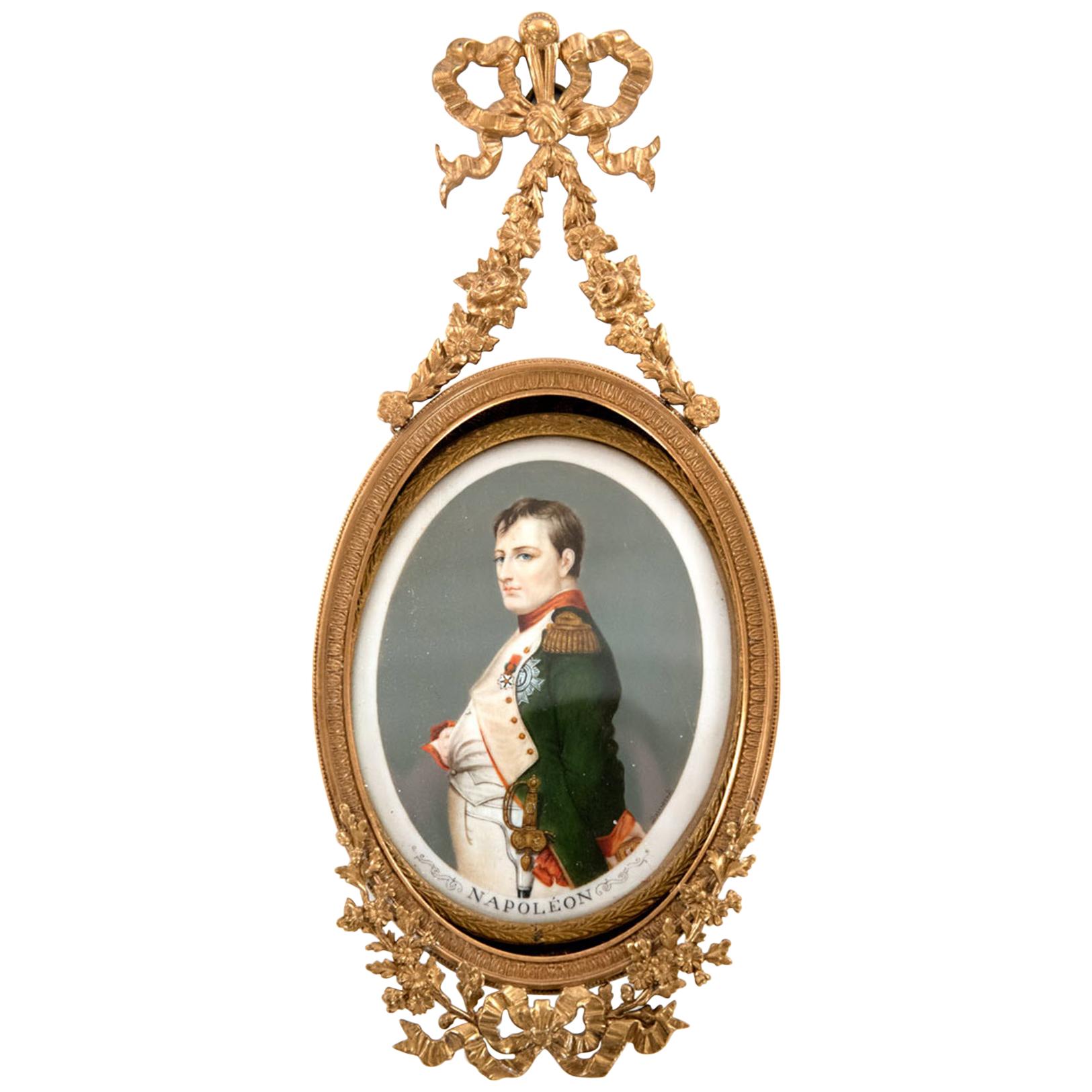 French Miniature of Napoleon I after Paul Delaroche in Ormolu Frame, 1860