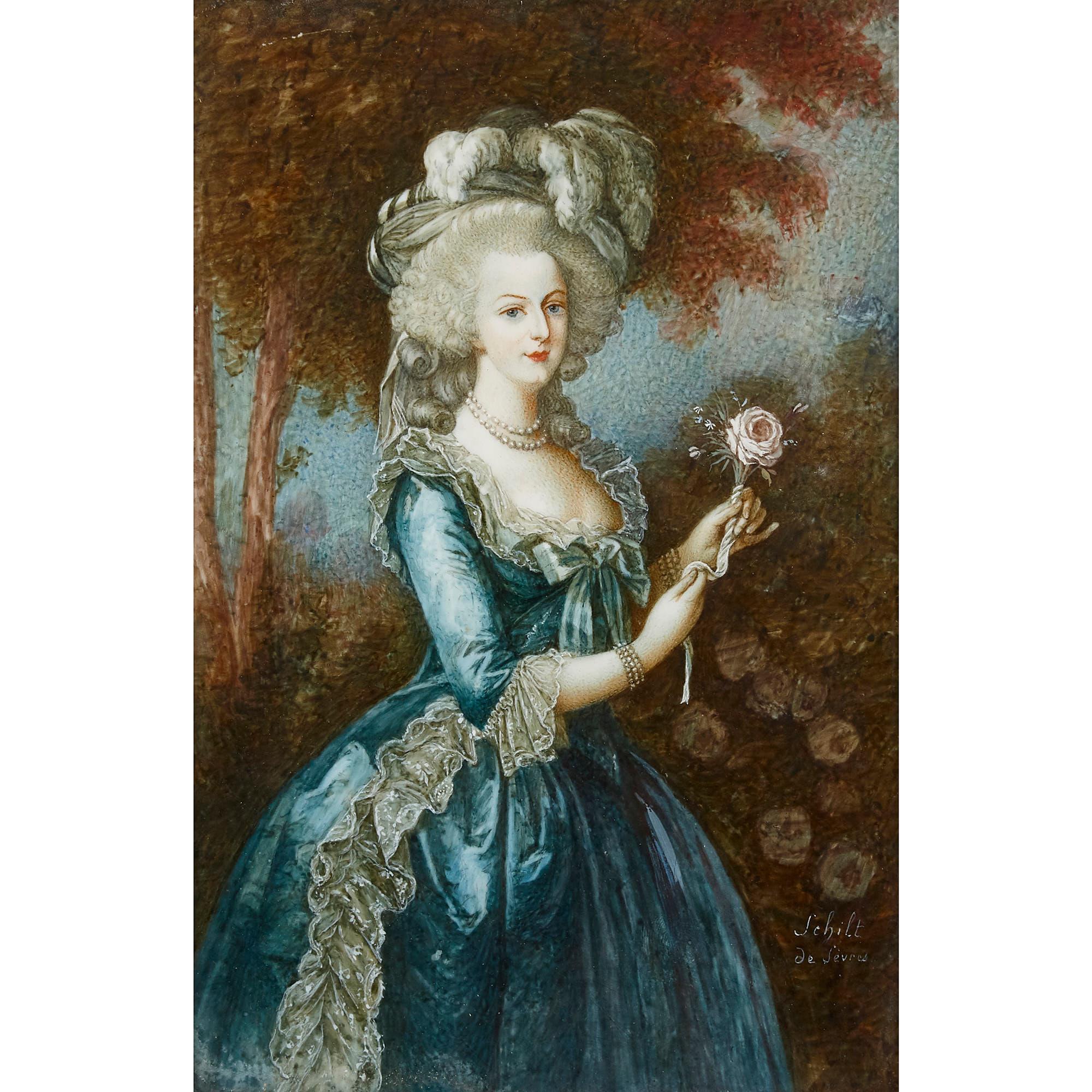 Diese Porträtminiatur, die Marie Antoinette darstellt, ist nach einem berühmten Original von Le Brun entstanden. Die aktuelle Miniatur ist fein und gekonnt gemalt und stellt die ehemalige französische Königin in schönen und zarten Tönen dar. Die