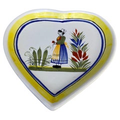 French Miniature Quimper Heart Plate Circa 1950