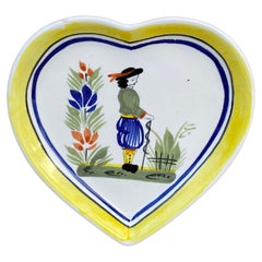 French Miniature Quimper Heart Plate, Circa 1950