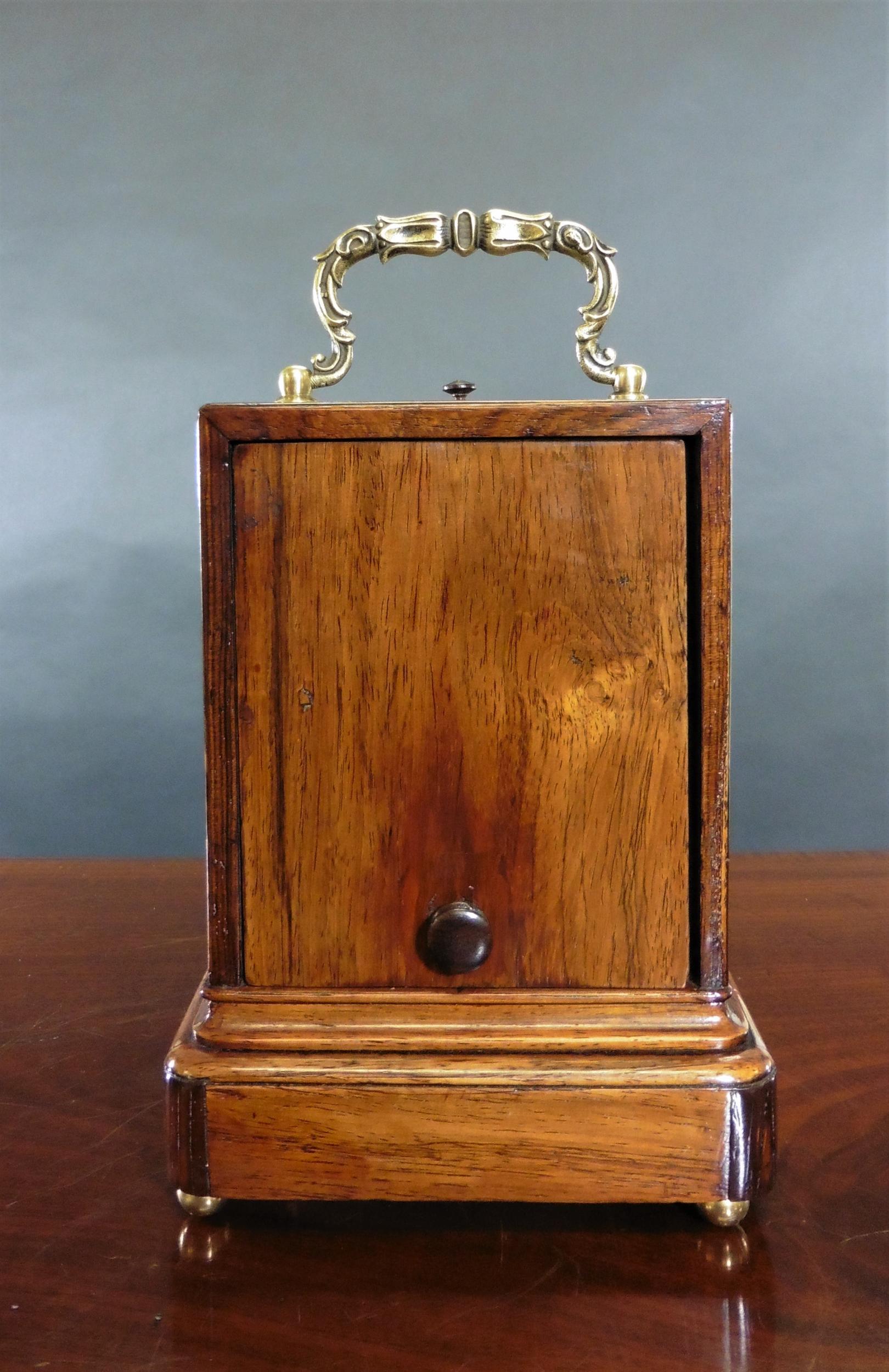 French Miniature Rosewood Campaign Clock In Good Condition For Sale In Norwich, GB