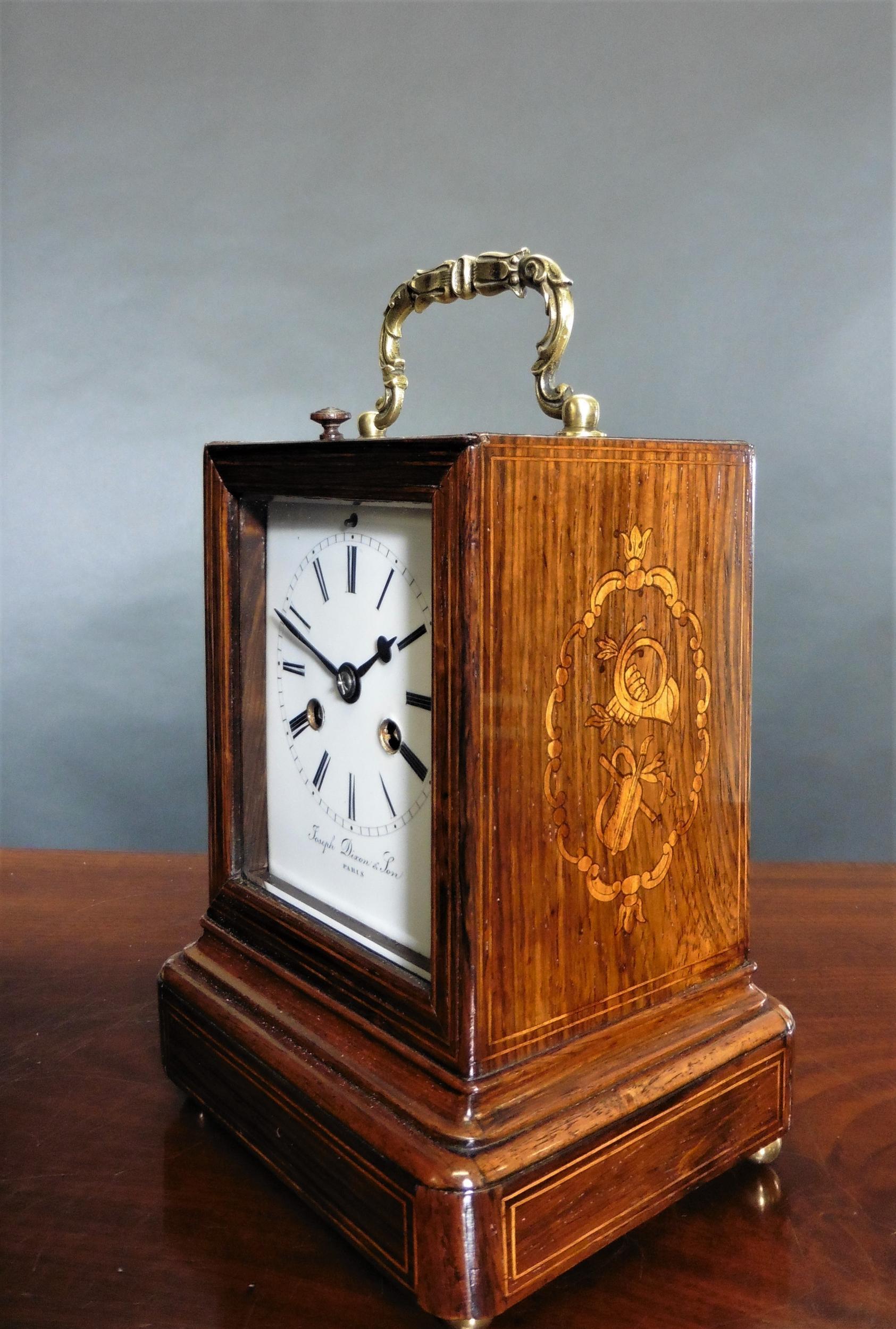 19th Century French Miniature Rosewood Campaign Clock For Sale