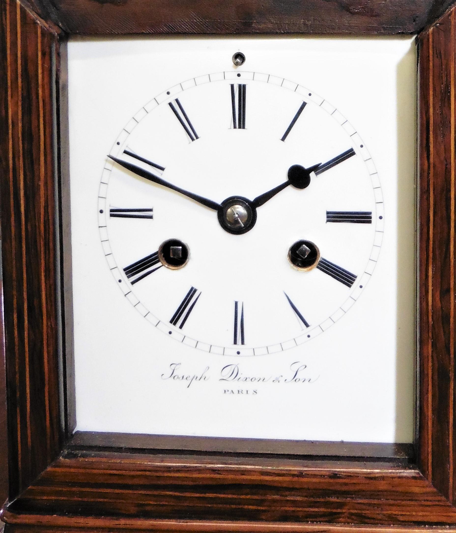 French Miniature Rosewood Campaign Clock For Sale 1
