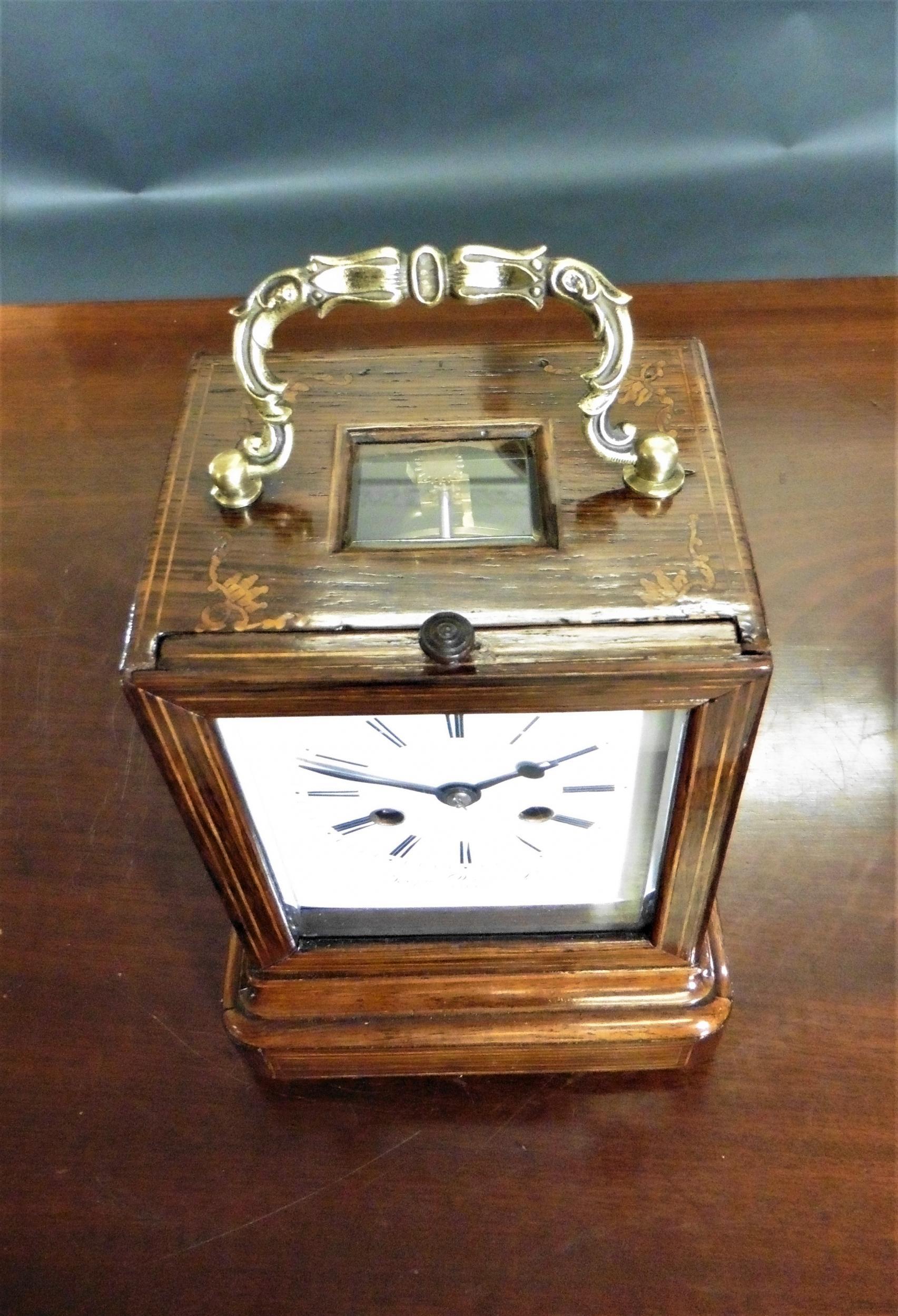 French Miniature Rosewood Campaign Clock For Sale 5