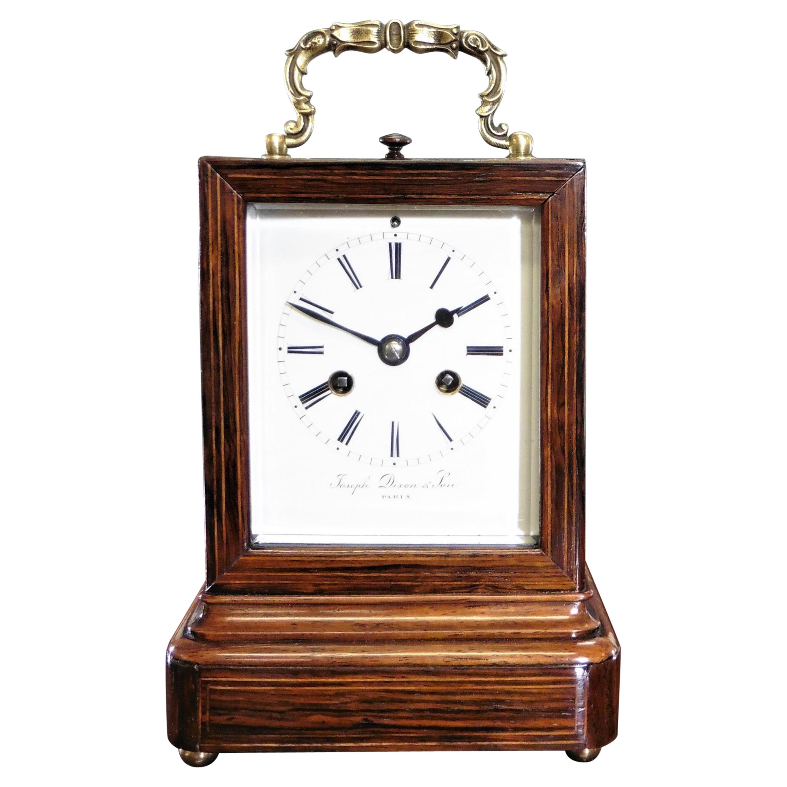 French Miniature Rosewood Campaign Clock