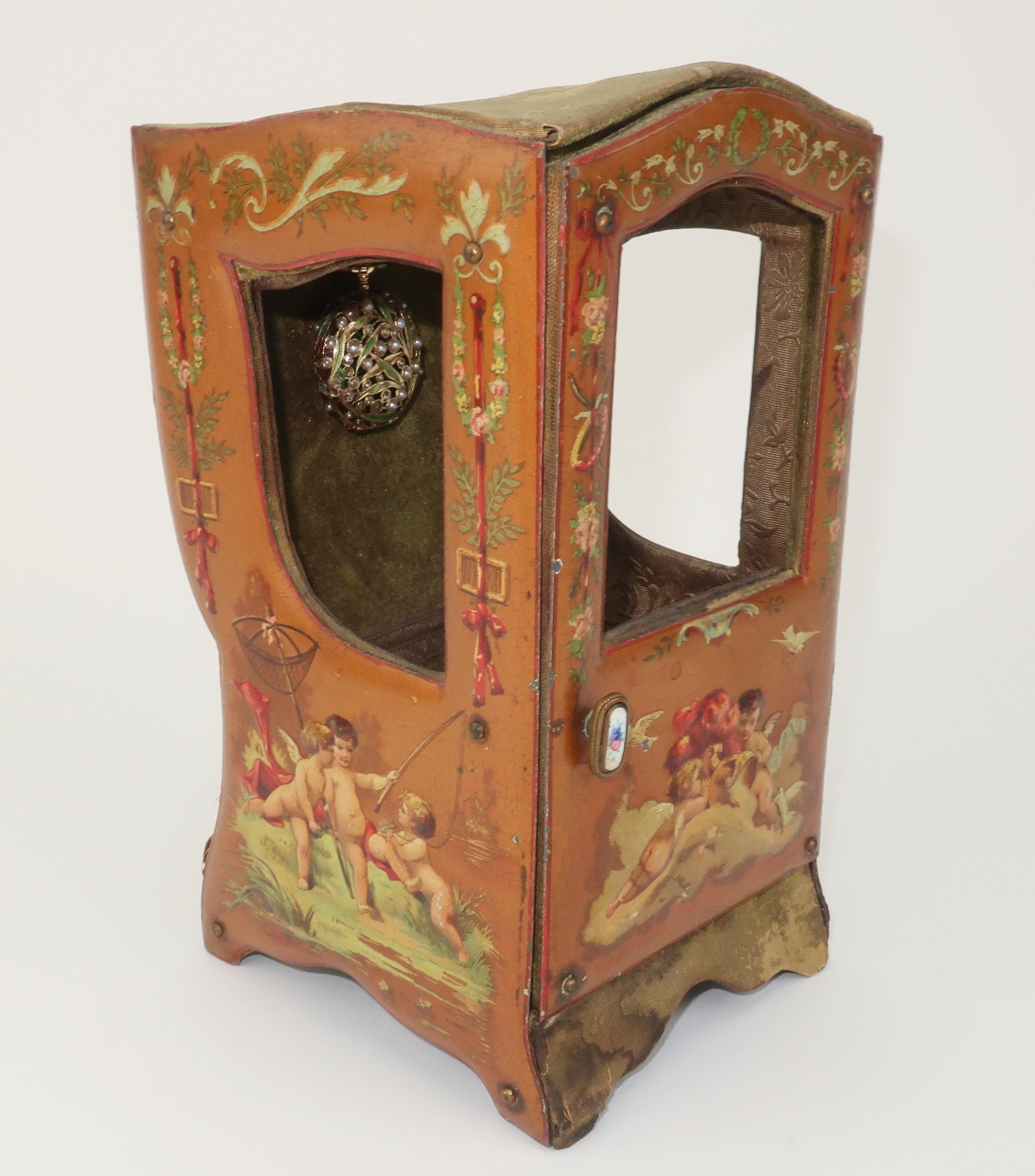 French Miniature Sedan Chair Pocket Watch Display Holder, C.1890 9