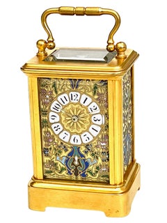 French Miniature Timepiece 8 Day Carriage Clock With Champlevé Enamel Panels