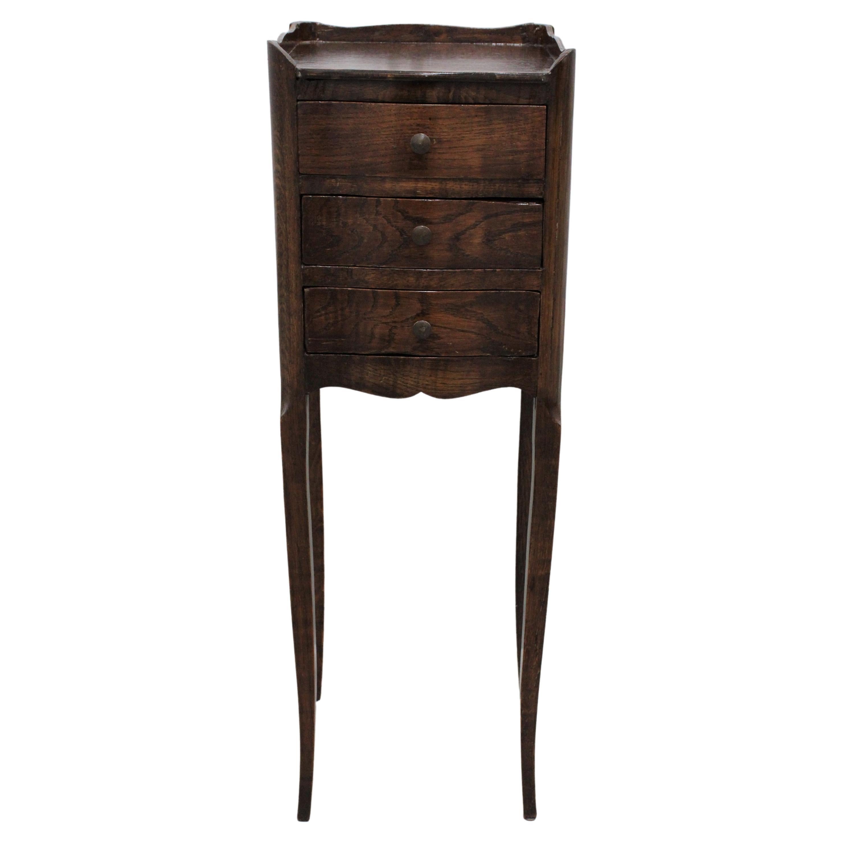 French Miniature Walnut Side Cabinet w/ 3 Drawers For Sale
